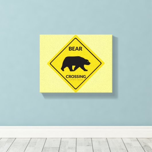 SlipperyJoeのクマ注意標識 クマのシルエット歩行中 キャンバスプリント (インサイチュ (ウッドフロア))