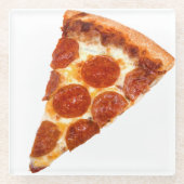 SlipperyJoeのクラシックペペローニピザのスライスが溶けた ガラスコースター (正面)