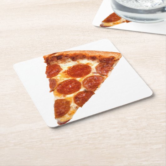 SlipperyJoeのクラシックペペローニピザのスライスが溶けた スクエアペーパーコースター (アングル)
