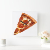 SlipperyJoeのクラシックペペローニピザのスライスが溶けた スクエア壁時計 (ホーム)