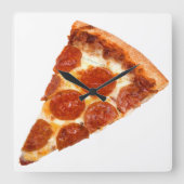 SlipperyJoeのクラシックペペローニピザのスライスが溶けた スクエア壁時計 (正面)