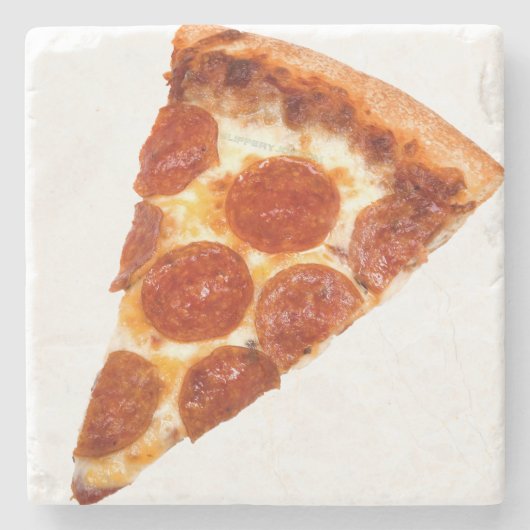 SlipperyJoeのクラシックペペローニピザのスライスが溶けた ストーンコースター (正面)
