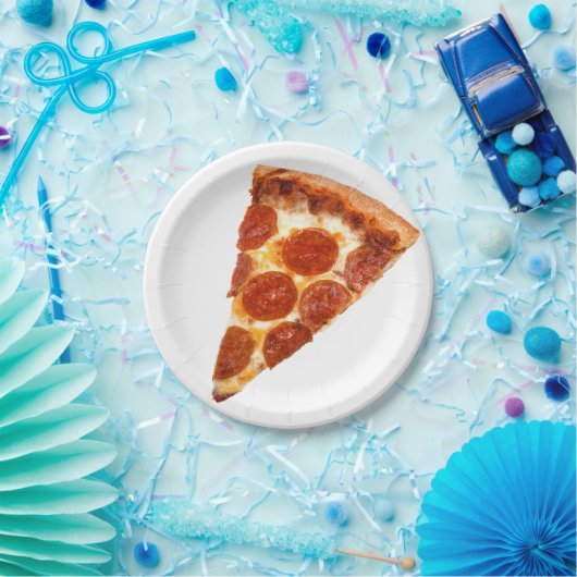 SlipperyJoeのクラシックペペローニピザのスライスが溶けた ペーパープレート (パーティー)