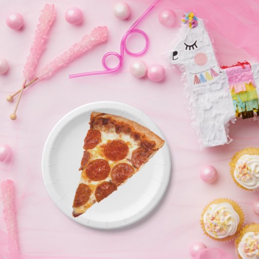 SlipperyJoeのクラシックペペローニピザのスライスが溶けた ペーパープレート (パーティー)