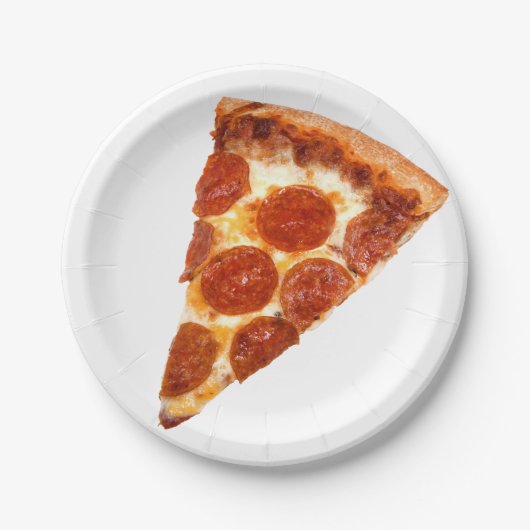SlipperyJoeのクラシックペペローニピザのスライスが溶けた ペーパープレート (正面)