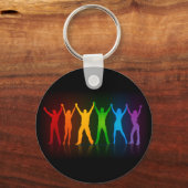 SlipperyJoeのグループの人々が手を握ってLを形成 キーホルダー (正面)