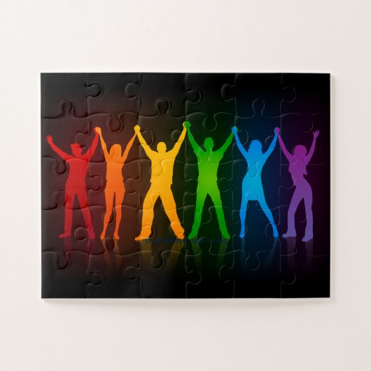 SlipperyJoeのグループの人々が手を握ってLを形成 ジグソーパズル (横)