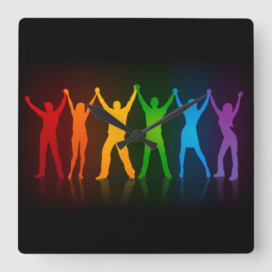 SlipperyJoeのグループの人々が手を握ってLを形成 スクエア壁時計 (正面)
