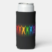 SlipperyJoeのグループの人々が手を握ってLを形成 スリム缶クーラー (Seltzer裏面)