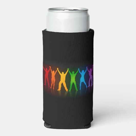 SlipperyJoeのグループの人々が手を握ってLを形成 スリム缶クーラー (Seltzer正面)