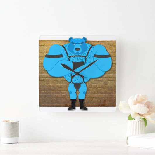 SlipperyJoeのゲイの筋肉は漫画のThongのリードを負担 スクエア壁時計 (ホーム)