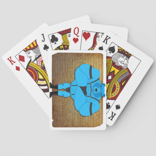 SlipperyJoeのゲイの筋肉は漫画のThongのリードを負担 トランプ (裏面)