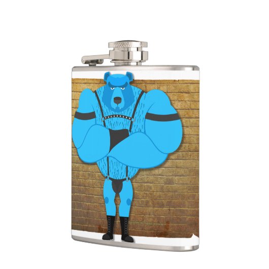 SlipperyJoeのゲイの筋肉は漫画のThongのリードを負担 フラスク (左)