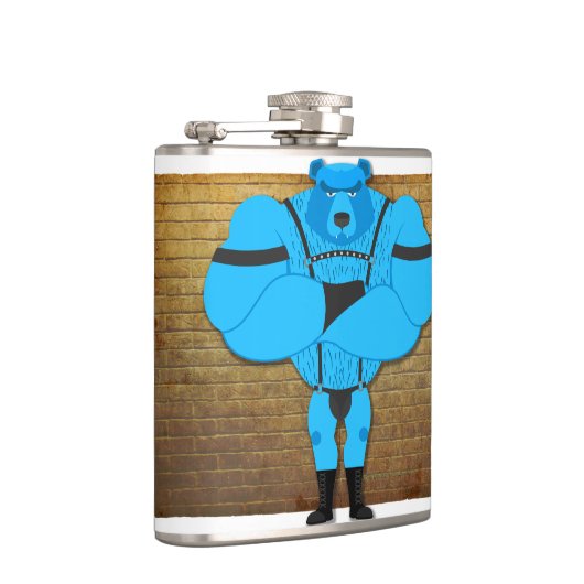 SlipperyJoeのゲイの筋肉は漫画のThongのリードを負担 フラスク (右)