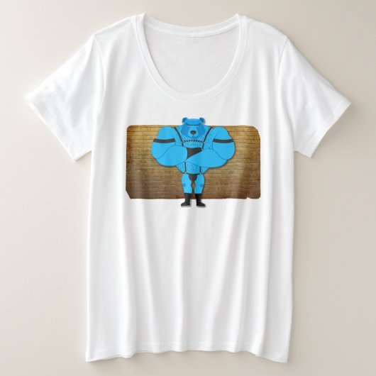 SlipperyJoeのゲイの筋肉は漫画のThongのリードを負担 プラスサイズTシャツ (デザイン正面)