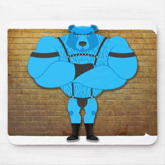 SlipperyJoeのゲイの筋肉は漫画のThongのリードを負担 マウスパッド (正面)