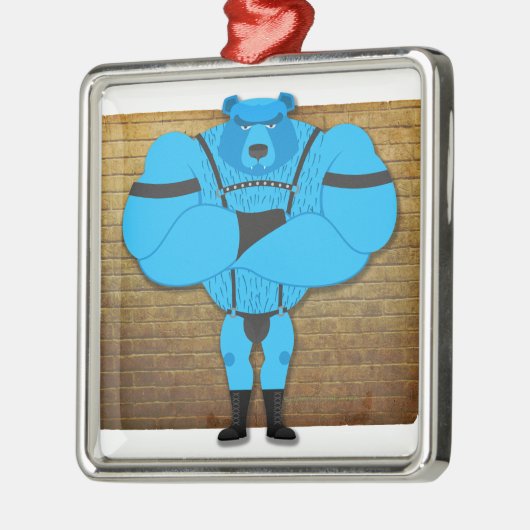 SlipperyJoeのゲイの筋肉は漫画のThongのリードを負担 メタルオーナメント (左)