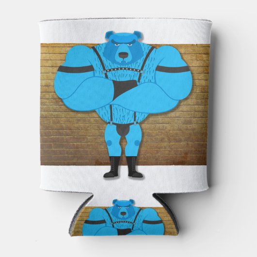 SlipperyJoeのゲイの筋肉は漫画のThongのリードを負担 缶クーラー (正面)