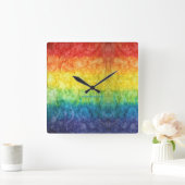 SlipperyJoeのゲイプライド国旗の虹の色のタイディ スクエア壁時計 (ホーム)