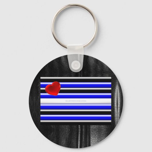 SlipperyJoeのゲイレザープライドフラグ黒王室のb キーホルダー (正面)