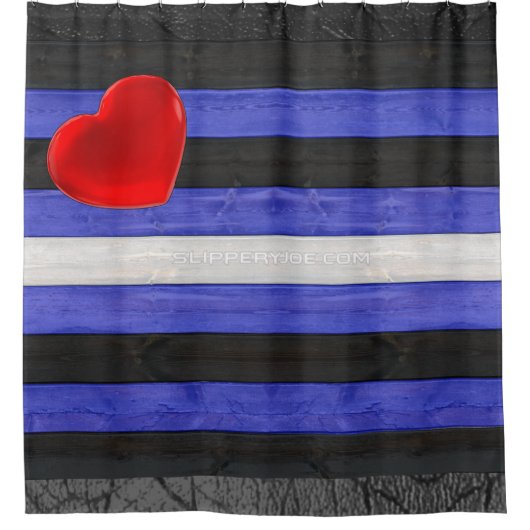 SlipperyJoeのゲイレザープライドフラグ黒王室のb シャワーカーテン (正面)