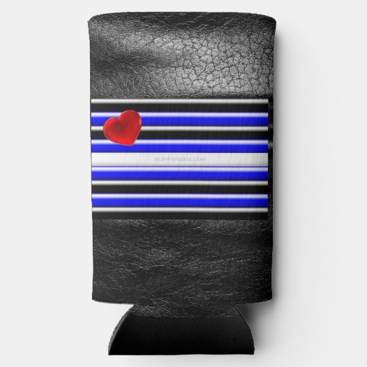 SlipperyJoeのゲイレザープライドフラグ黒王室のb スリム缶クーラー (裏面)