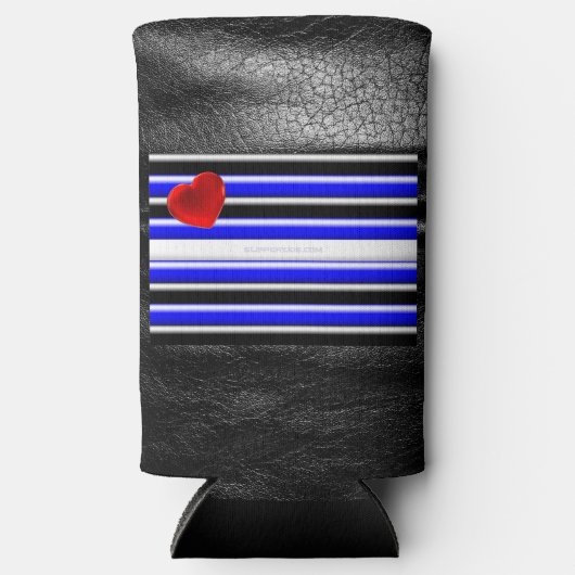 SlipperyJoeのゲイレザープライドフラグ黒王室のb スリム缶クーラー (正面)