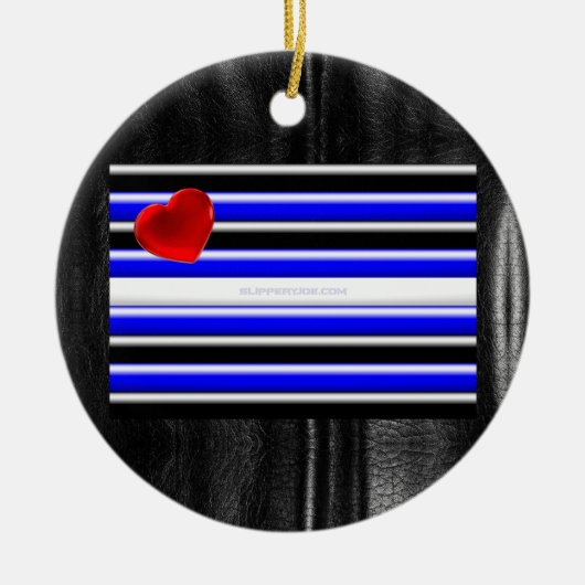 SlipperyJoeのゲイレザープライドフラグ黒王室のb セラミックオーナメント (正面)