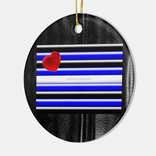 SlipperyJoeのゲイレザープライドフラグ黒王室のb セラミックオーナメント (左)