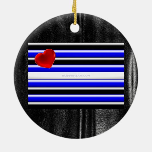 SlipperyJoeのゲイレザープライドフラグ黒王室のb セラミックオーナメント (裏面)