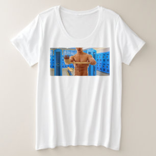 SlipperyJoeのシャツなし筋肉男の腹筋胸元 プラスサイズTシャツ