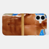 SlipperyJoeのシャツなし筋肉男の腹筋胸元 iPhoneケース (裏面横)