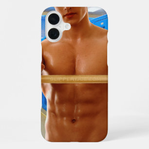 SlipperyJoeのシャツなし筋肉男の腹筋胸元 iPhone 16 Plusケース