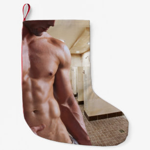 SlipperyJoeのシャツなし筋肉質な男性の胴体シックスパック スモールクリスマスストッキング