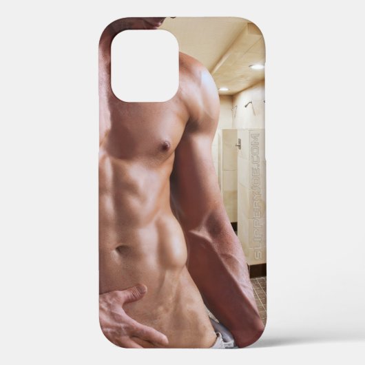 SlipperyJoeのシャツなし筋肉質な男性の胴体シックスパック Case-Mate iPhoneケース (裏面)