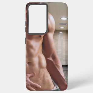 SlipperyJoeのシャツなし筋肉質な男性の胴体シックスパック Samsung Galaxy S21+ケース