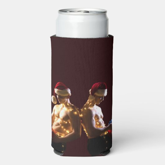 SlipperyJoeのシャツのない男性のバックツーバッククリスマス スリム缶クーラー (Seltzer裏面)