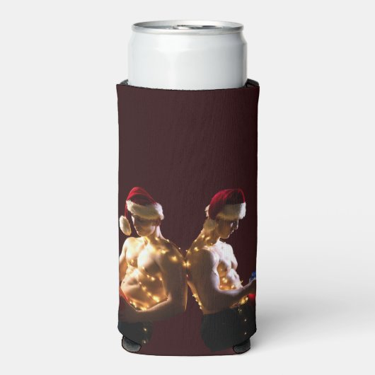 SlipperyJoeのシャツのない男性のバックツーバッククリスマス スリム缶クーラー (Seltzer正面)