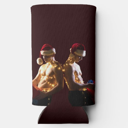 SlipperyJoeのシャツのない男性のバックツーバッククリスマス スリム缶クーラー (裏面)