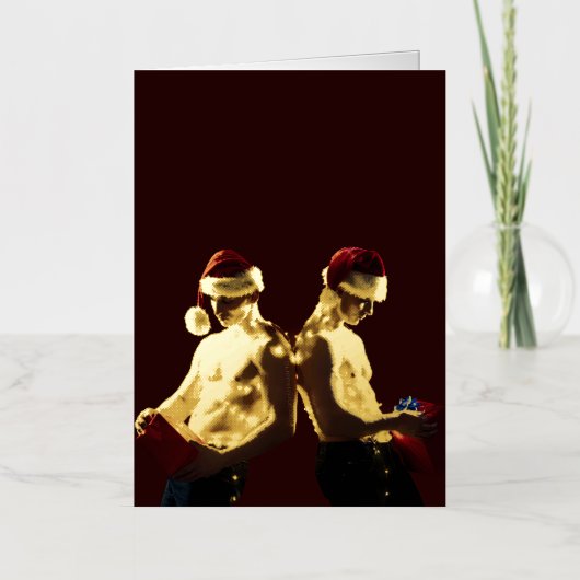 SlipperyJoeのシャツのない男性のバックツーバッククリスマス 箔シーズンカード (正面)