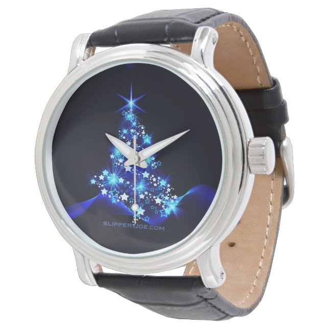 SlipperyJoeのスタイライズされた輝くクリスマスツリーの群れ 腕時計 (アングル)