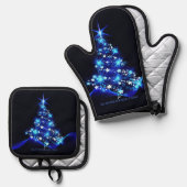 SlipperyJoeのスタイライズされた輝くクリスマスツリーの群れ 鍋つかみ&鍋敷きセット (正面/裏面)