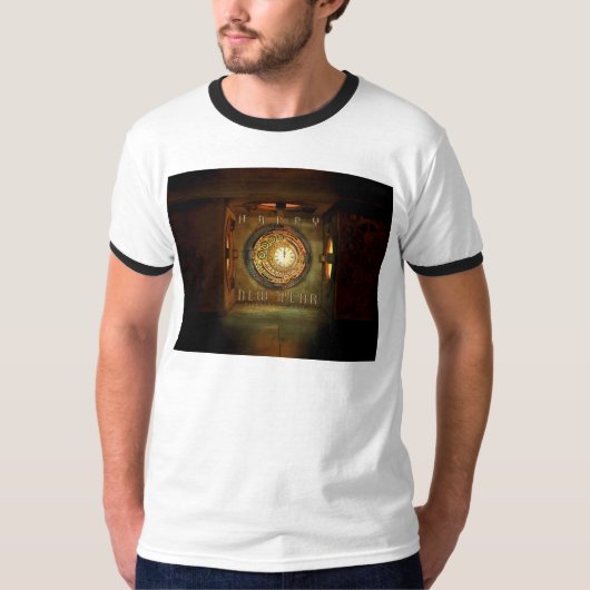 SlipperyJoeのスチームパンクテーマの新年丸型 Tシャツ (正面)