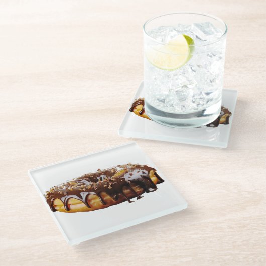 SlipperyJoeのデカダンなドーナツは厚い光沢をカバー ガラスコースター (アングル)