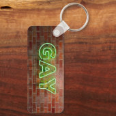 SlipperyJoeのネオンゲイ緑のレンガの壁の単語に署名 キーホルダー (裏面)