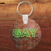 SlipperyJoeのネオンゲイ緑のレンガの壁の単語に署名 キーホルダー (正面)