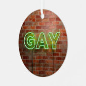 SlipperyJoeのネオンゲイ緑のレンガの壁の単語に署名 メタルオーナメント (正面左)