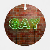 SlipperyJoeのネオンゲイ緑のレンガの壁の単語に署名 メタルオーナメント (正面)