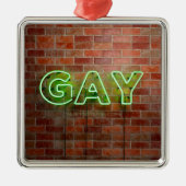 SlipperyJoeのネオンゲイ緑のレンガの壁の単語に署名 メタルオーナメント (正面)