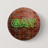 SlipperyJoeのネオンゲイ緑のレンガの壁の単語に署名 缶バッジ (正面)